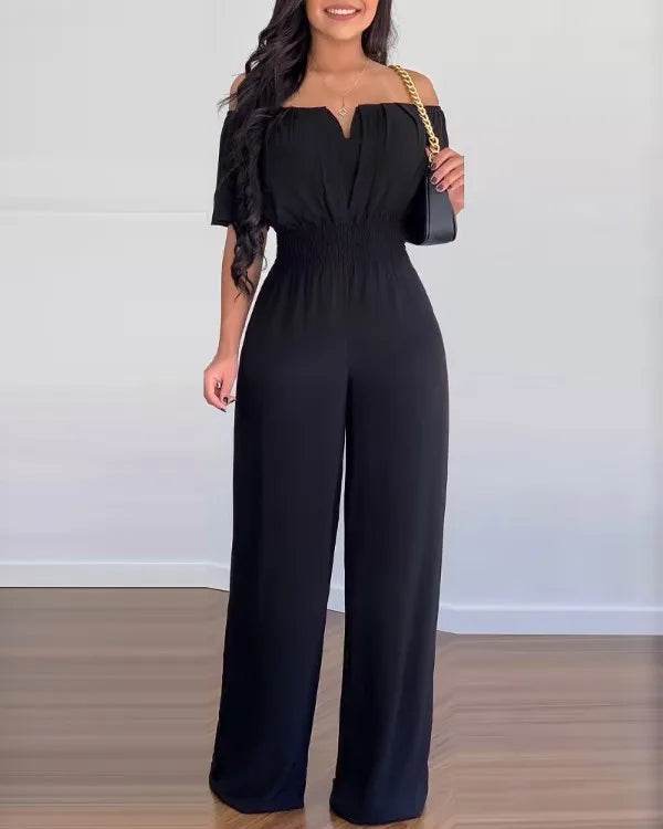 Lady Print High Waist Jumpsuit Sexy Off Shoulder Short Sleeve Wide Leg Pants Jumpsuits Women Fashion Casual Summer Women Clothes - AIAZ