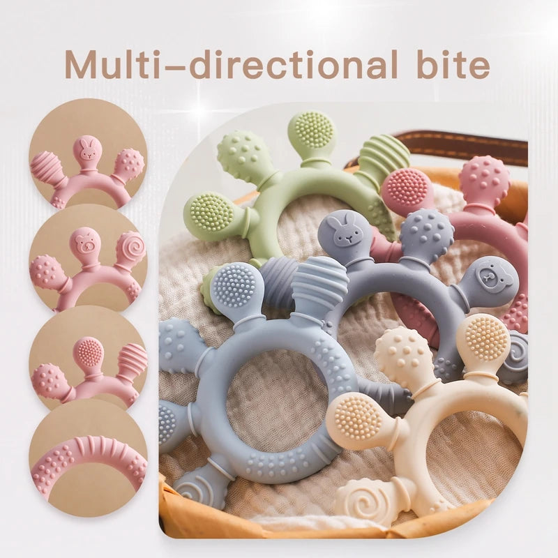 1pc Silicone Teether Food Grade Baby 0-12 Toys Teething Ring Sensory Toys for Toddlers Silicone Animal Soothing Toys Accessories