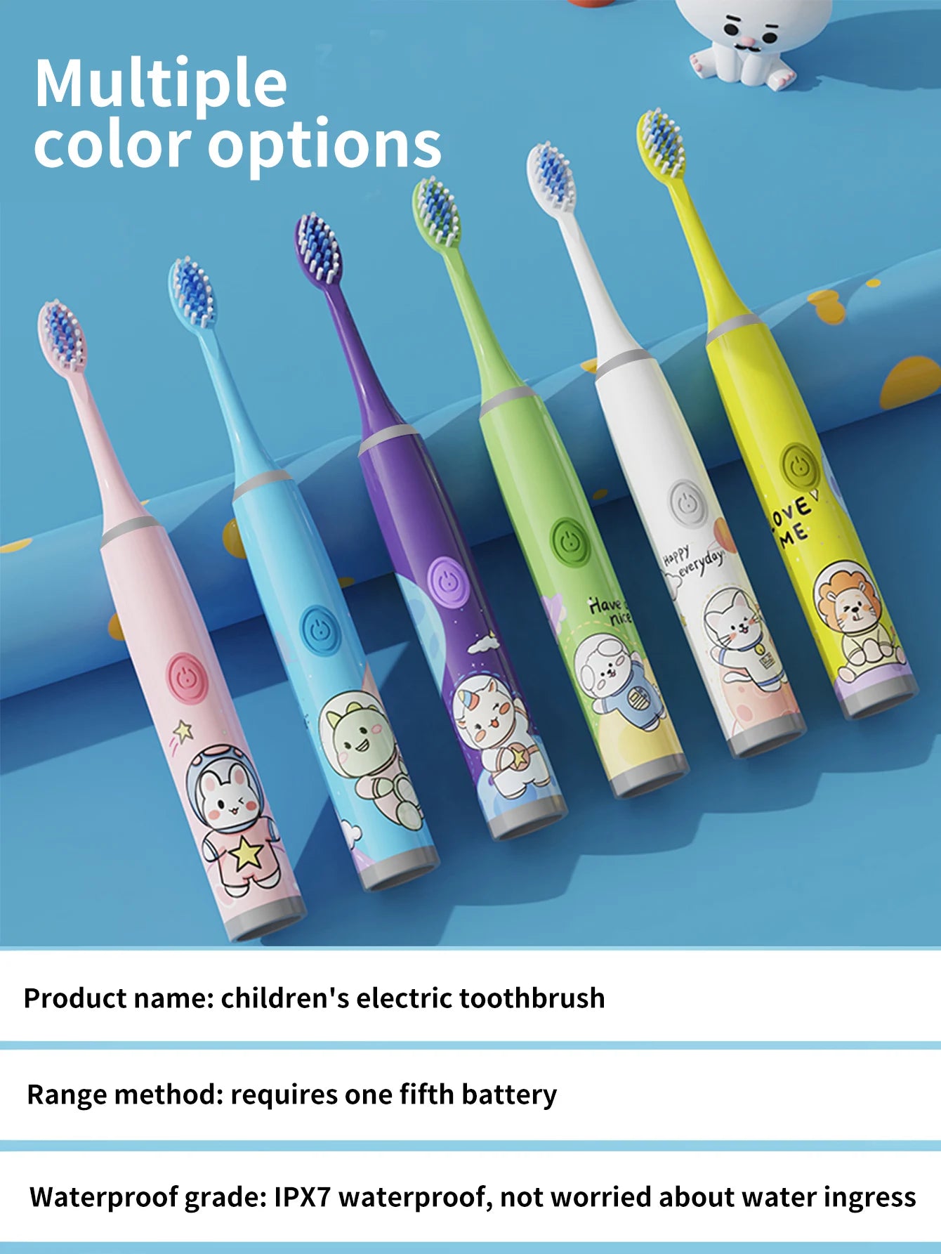 Children's Electric Toothbrush Color Cartoon Space Series Children's Soft Hair Cleaning Brush (Battery Not Included)