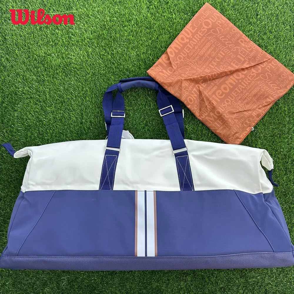 Wilson 2023 Navy 4-6pcs Tennis Racket Bag Super Tour Nylon Large Tennis Bag for 6 Racquets With Two Compartment