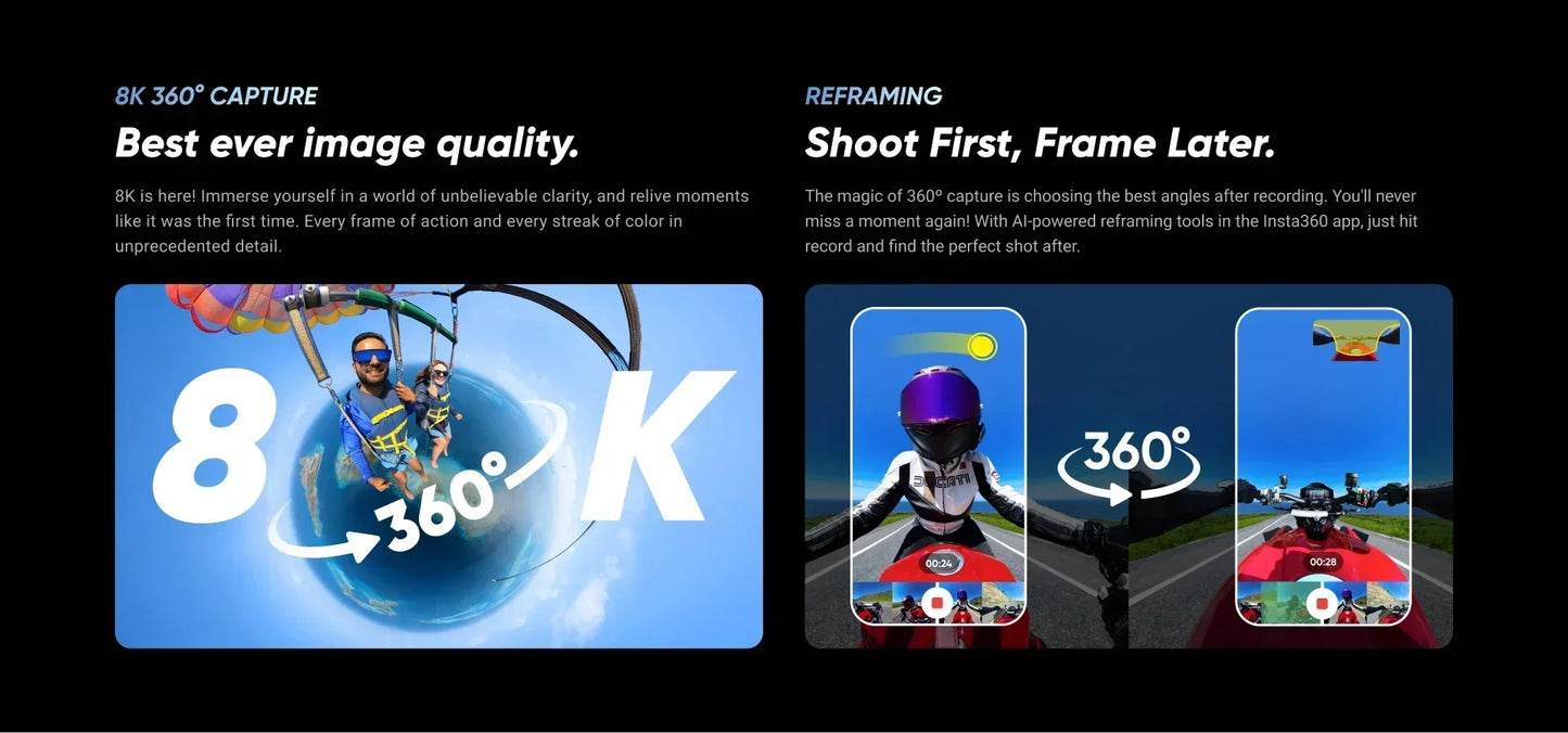 Insta360 X4 - 8K Waterproof 360 Action Camera, Waterproof, 4K Wide-Angle Video, Removable Lens Guards, Support Dropshipping