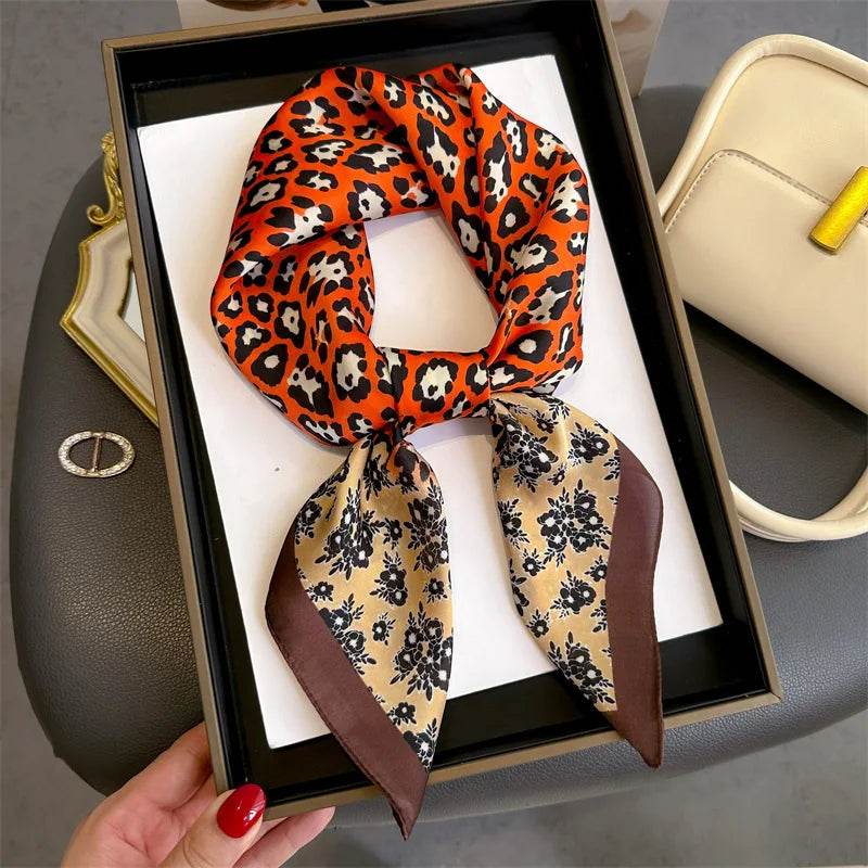 2024 New Leopard Print Square Scarf Women's Imitation Silk Scarf Casual Versatile Decoration Small Neck Scarf 70CMx70CM - AIAZ