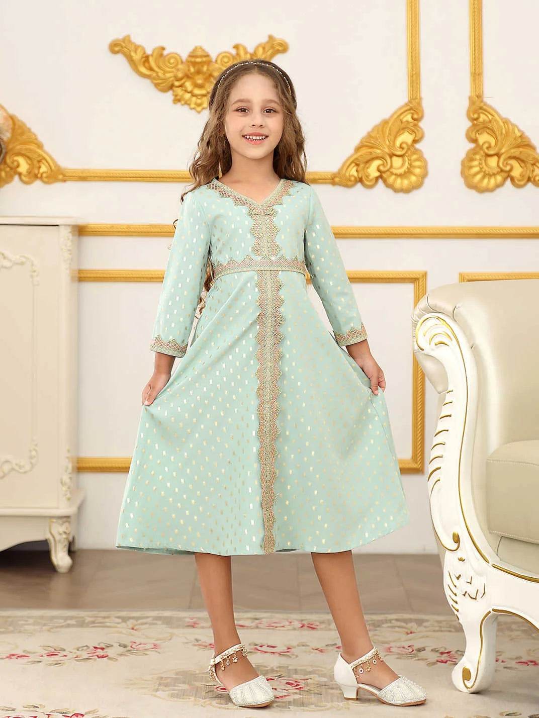 Muslim Girls Dress Gown Dubai Abaya Longsleeve Girls Children Clothing Embroidered Abaya for Eid al-Fitr Ramadan 4-12Y - AIAZ