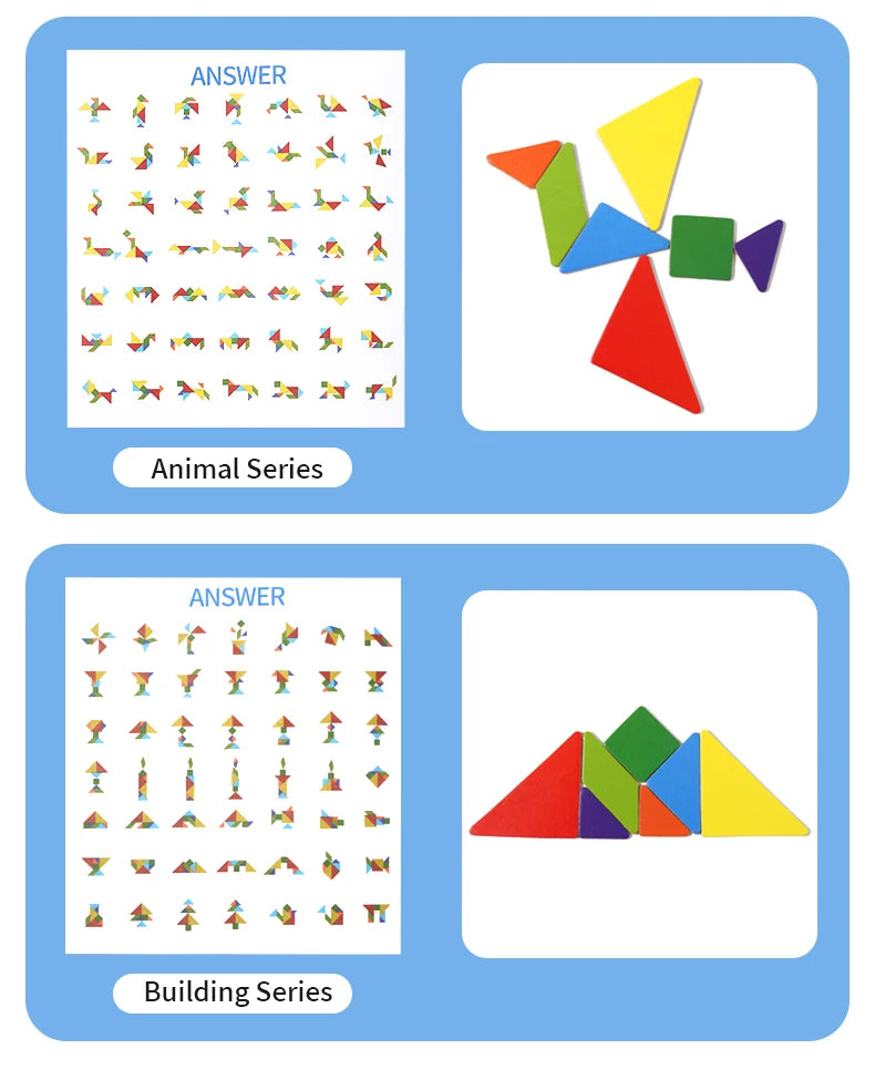 Montessori Wooden Jigsaw Magnetic Tangram Puzzle Book Educational Toys For Kid Learning Logical Game Geometric Shape Block