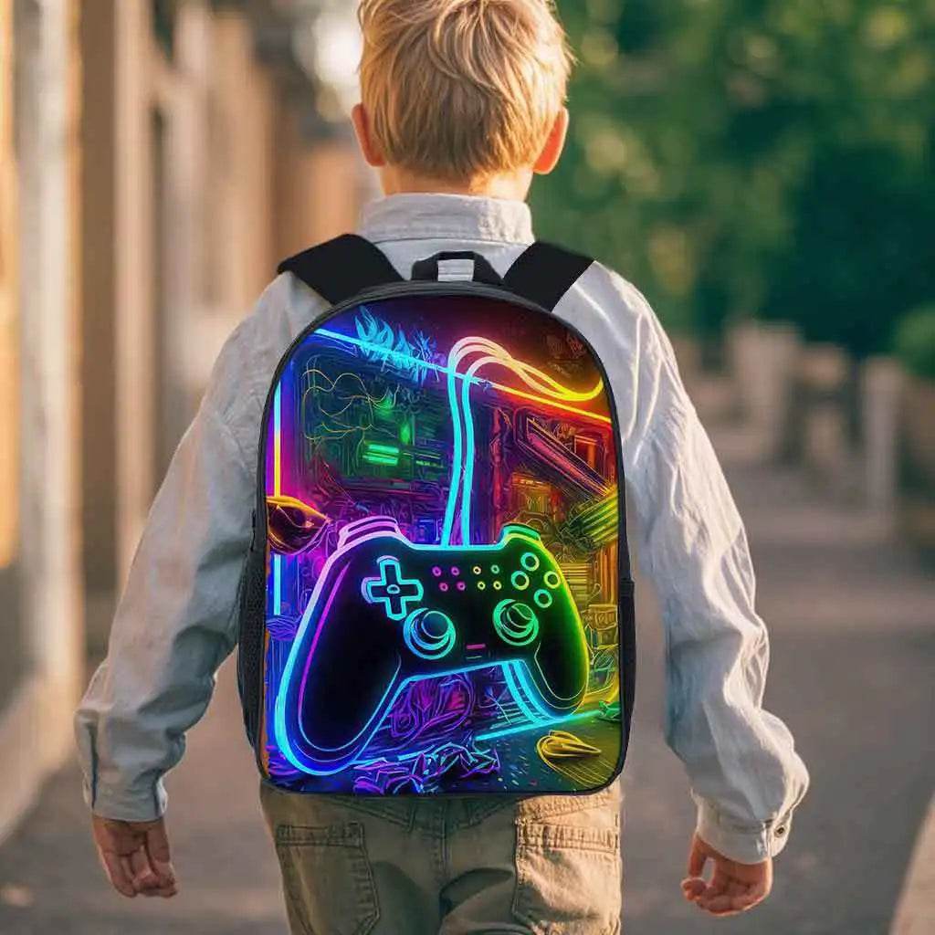 School Bags for Children Boys Game Pad Pattern Backpacks Kids Satchels Primary School Grade 1-3 Students 3 Pieces Set Backpacks - AIAZ