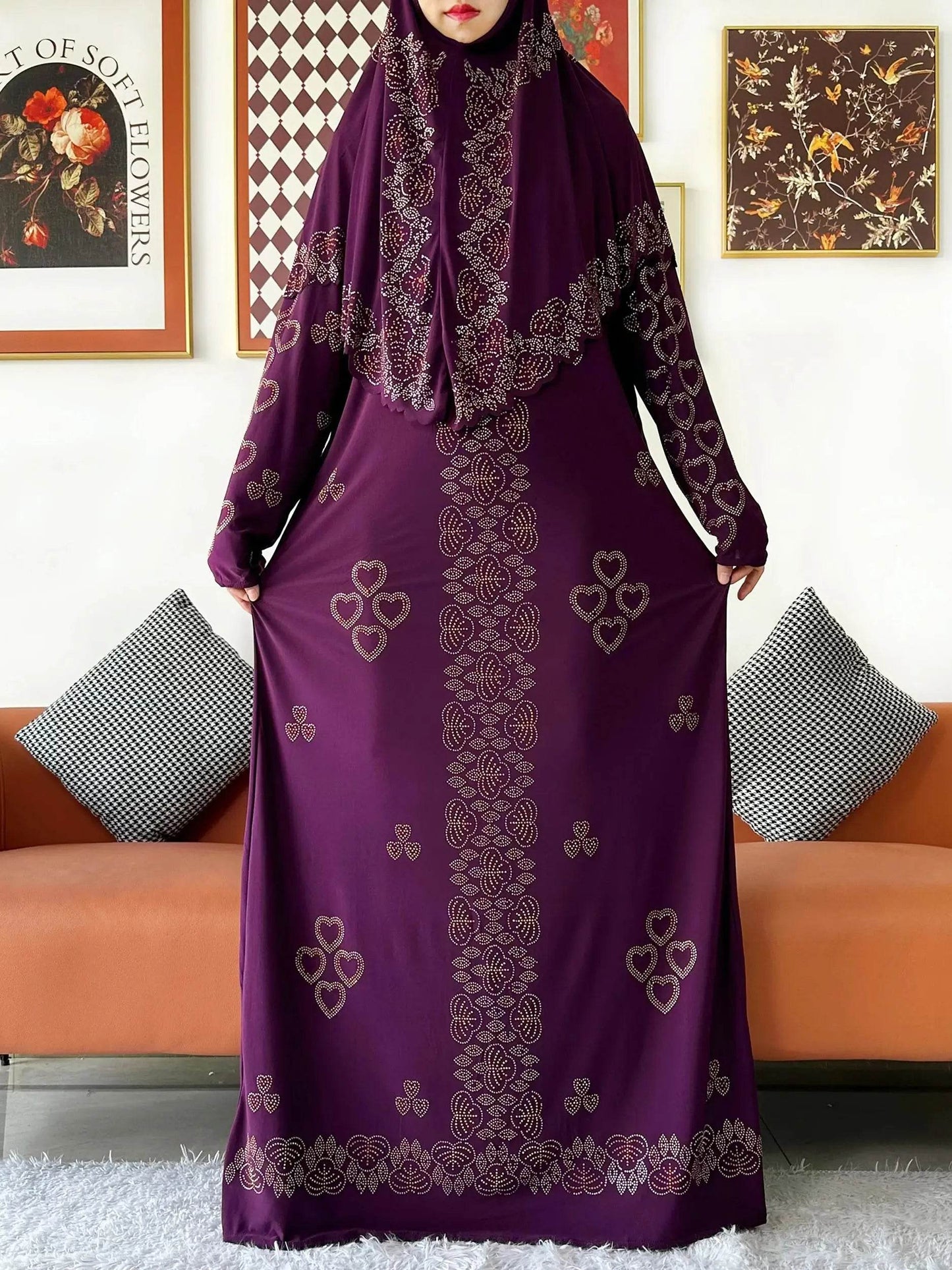 Muslim Two Piece Set Hijab Prayer Dress Fashion Abaya Set Women Prayer Garment Hijab Long Khimar Long Dress Sets Islamic Ramadan - AIAZ