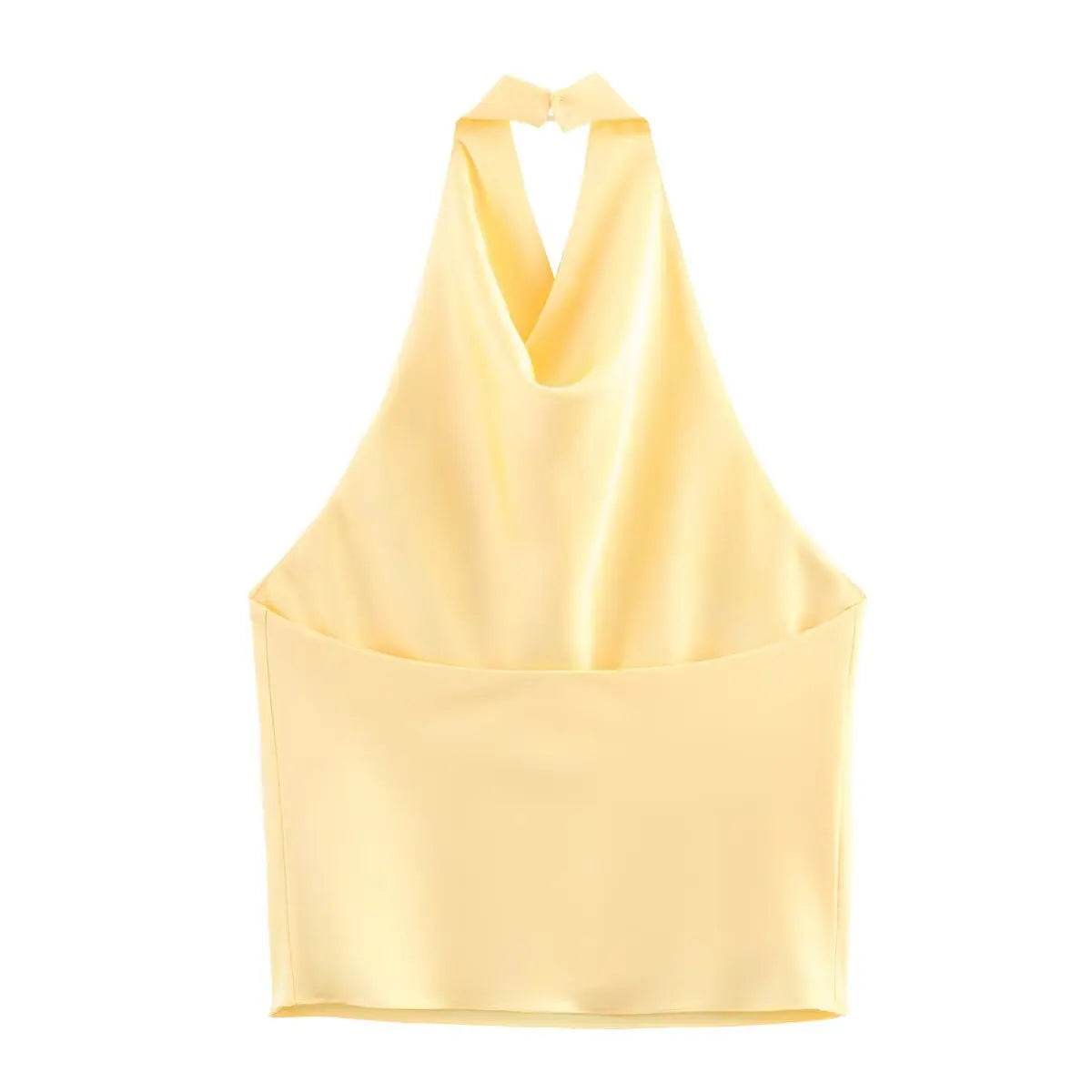 Women Stain Tops Sexy Summer Backless Slim Camisole Boat Neck Ties Side Zipper Female Chic Elastic Tops - AIAZ