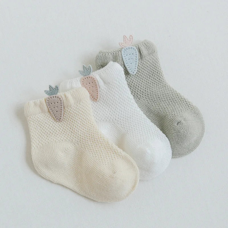3 Pairs Infant Baby Socks for Girl Boy Thin Cotton Breathable Mesh Cute Accessories Unisex Newborn Boneless Short Socks