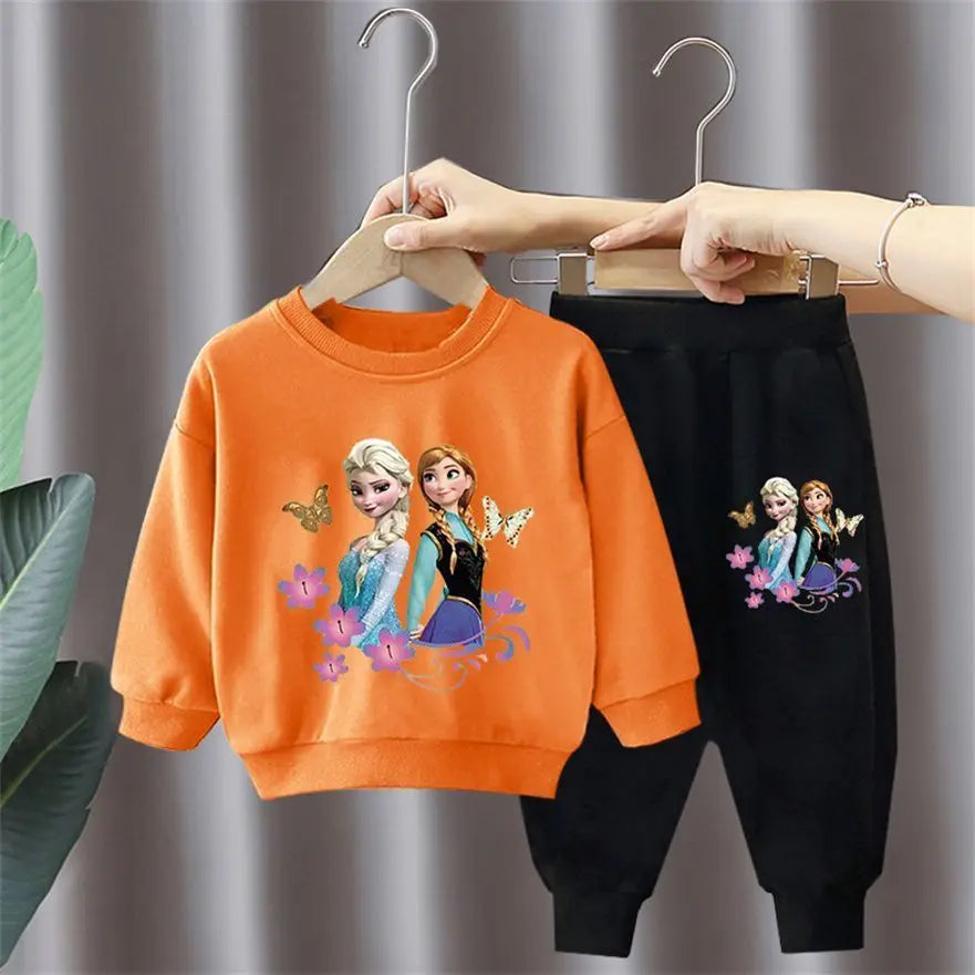 Autumn New Elsa Princess Sweatshirt and Sweatpant 2pcs Set for Children Clothing Sets Girls Pullover Two Piece Suit Tracksuit
