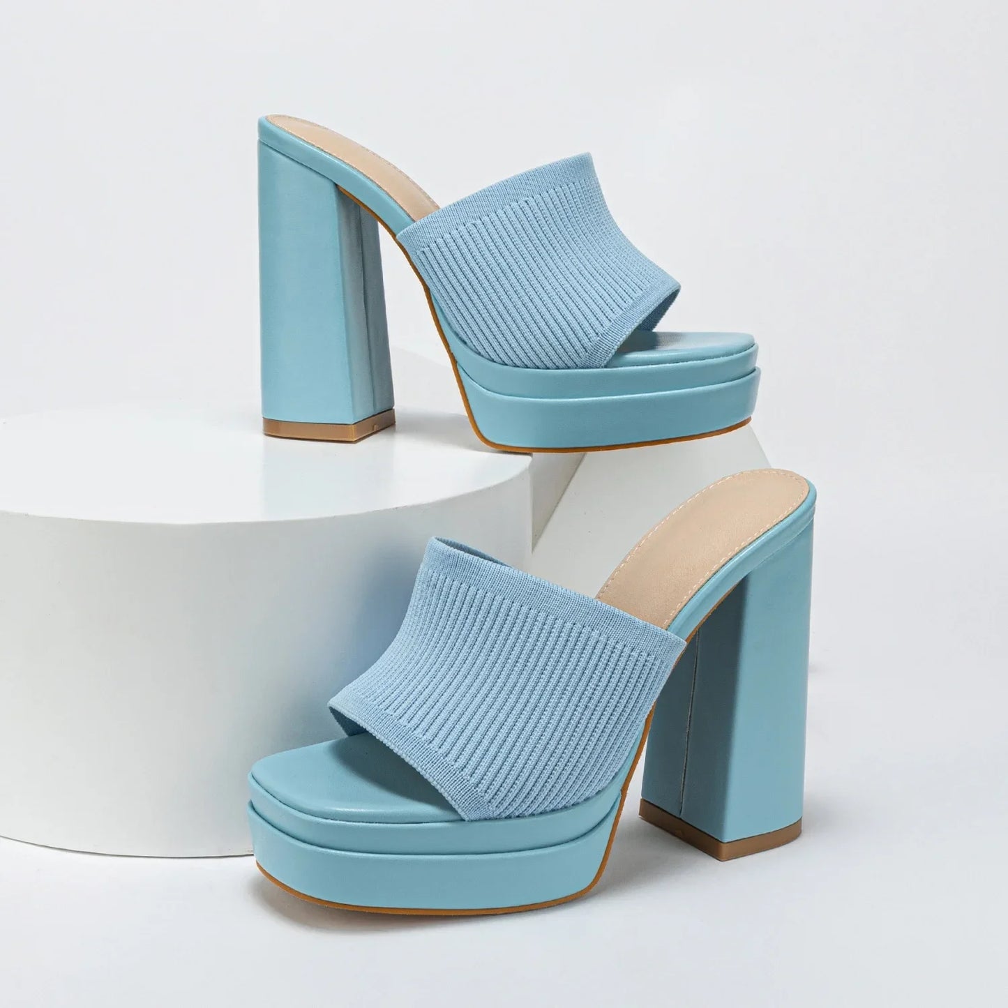 Summer Fashion Waterproof Platform Open Toe Knitted Comfortable Sexy Women High Heel Slippers Party Wedding Shoes