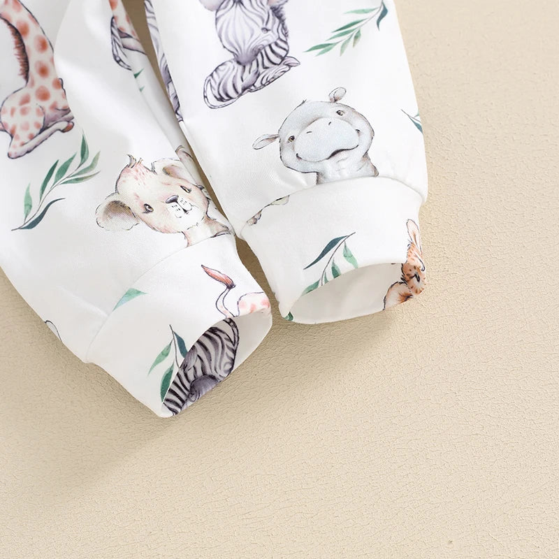 Citgeett Summer Infant Baby Boys Girls Outfits Short Sleeve Animal Print Romper + Pants + Headband + Hat Set Clothes