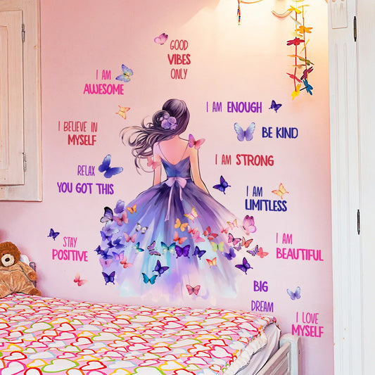 Removable Butterfly Wall Stickers, Self-adhesive PVC, Little Girl Back, Home Decoration, Living Room, Bedroom