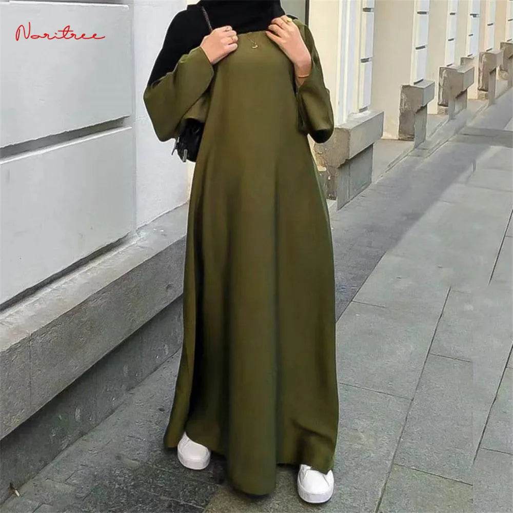 Fashion Sliky Djellaba Muslim Dress Dubai Full Length Flare Sleeved Soft Abaya Dubai Turkey Muslim Islam Robe WY921 - AIAZ