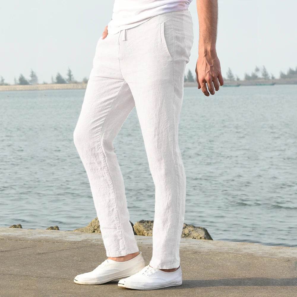 Men's Cotton Linen Pants Male Autumn New Breathable Solid Color Linen Trousers Fitness Streetwear S-3XL - AIAZ
