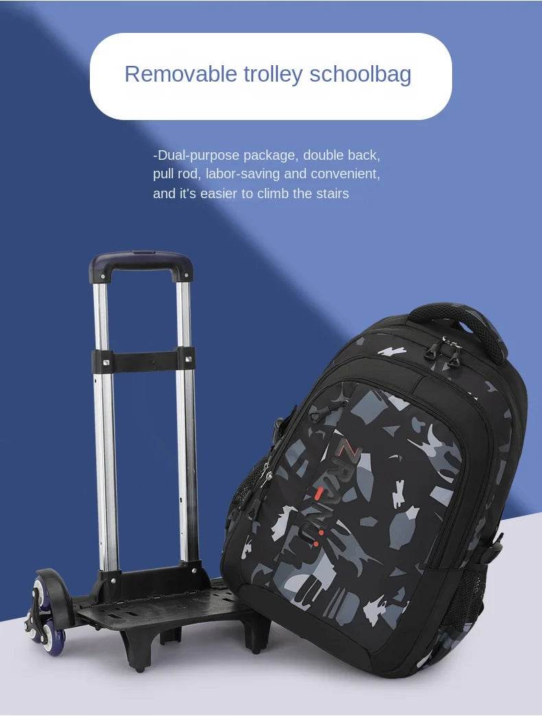 School Rolling backpack bag School Bags with wheels Student wheeled Backpacks for boys Children School Trolley Bag Waterproof - AIAZ