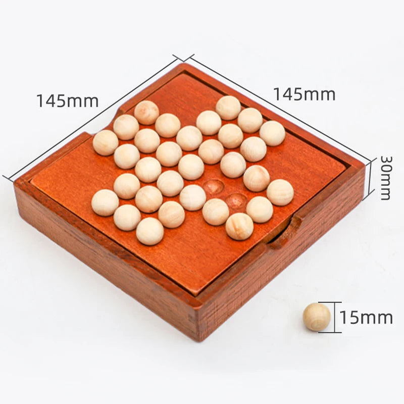 Wood Single Player Chess Marble Solitaire Board Game IQ Logic Challenges for Adults Kids Great Idea For Travel Party Family Fun