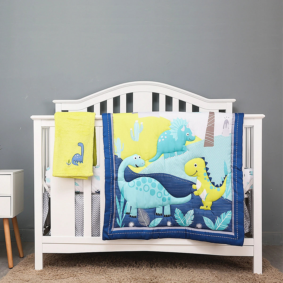 4Pcs Baby Bedding Crib Set Nursery Bedding Set Cot Bedding Set Infant Nursery Room (Comforter Fitted Sheet Crib Skirt Blanket)