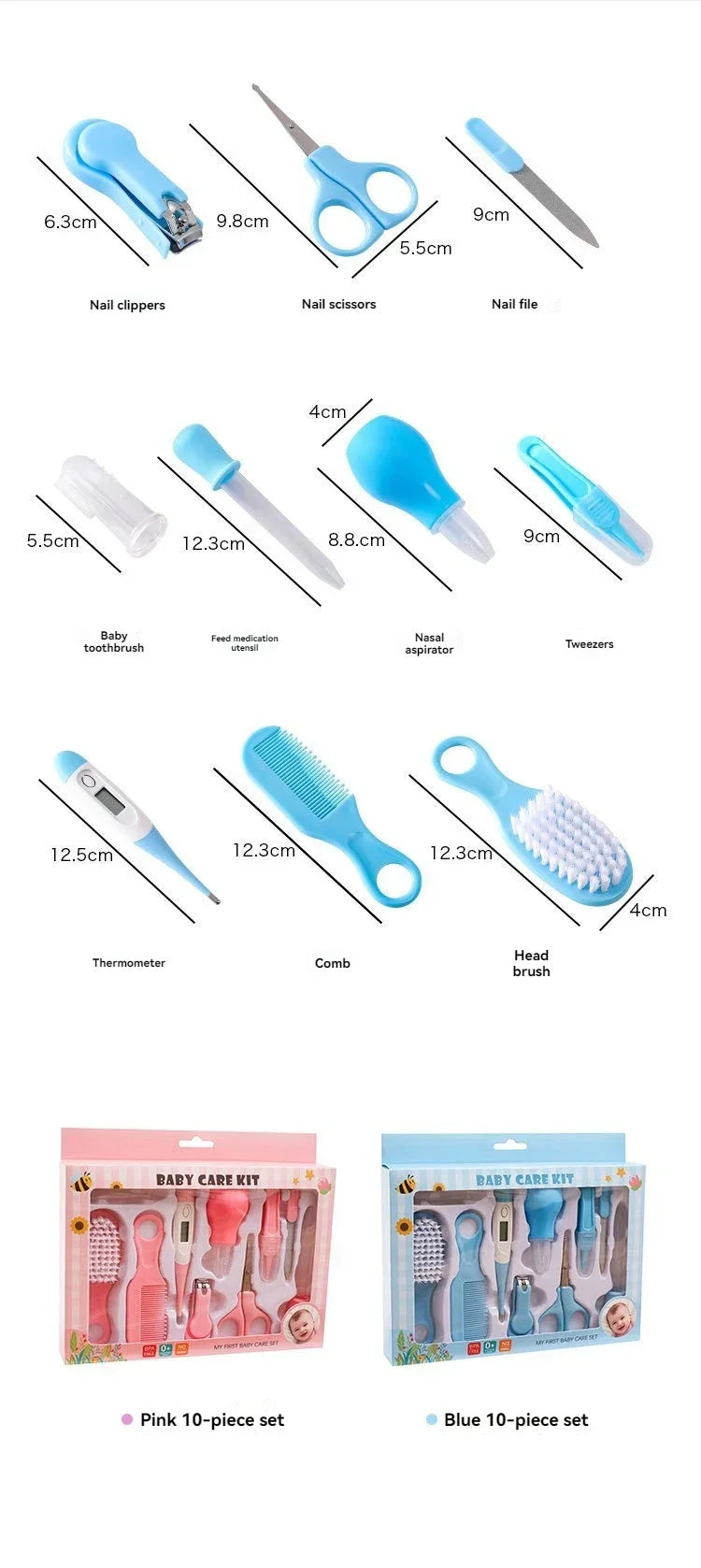 Hair Health Care Thermometer Grooming Brush Clipper Teether Toothbrush Kit Baby Essentials 10PCS Baby Nail Trimmer Care Set Kid