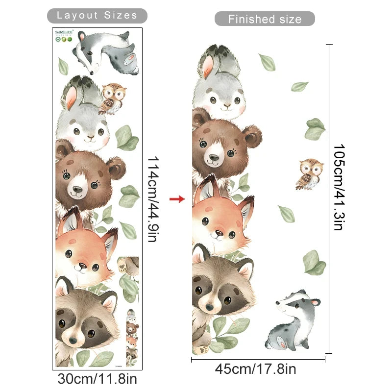 Forest Animals Theme Bear Deer Rabbit Children's Wall Stickers for Kids Room Baby Room Decoration Wallpaper Wall Decals Nursery