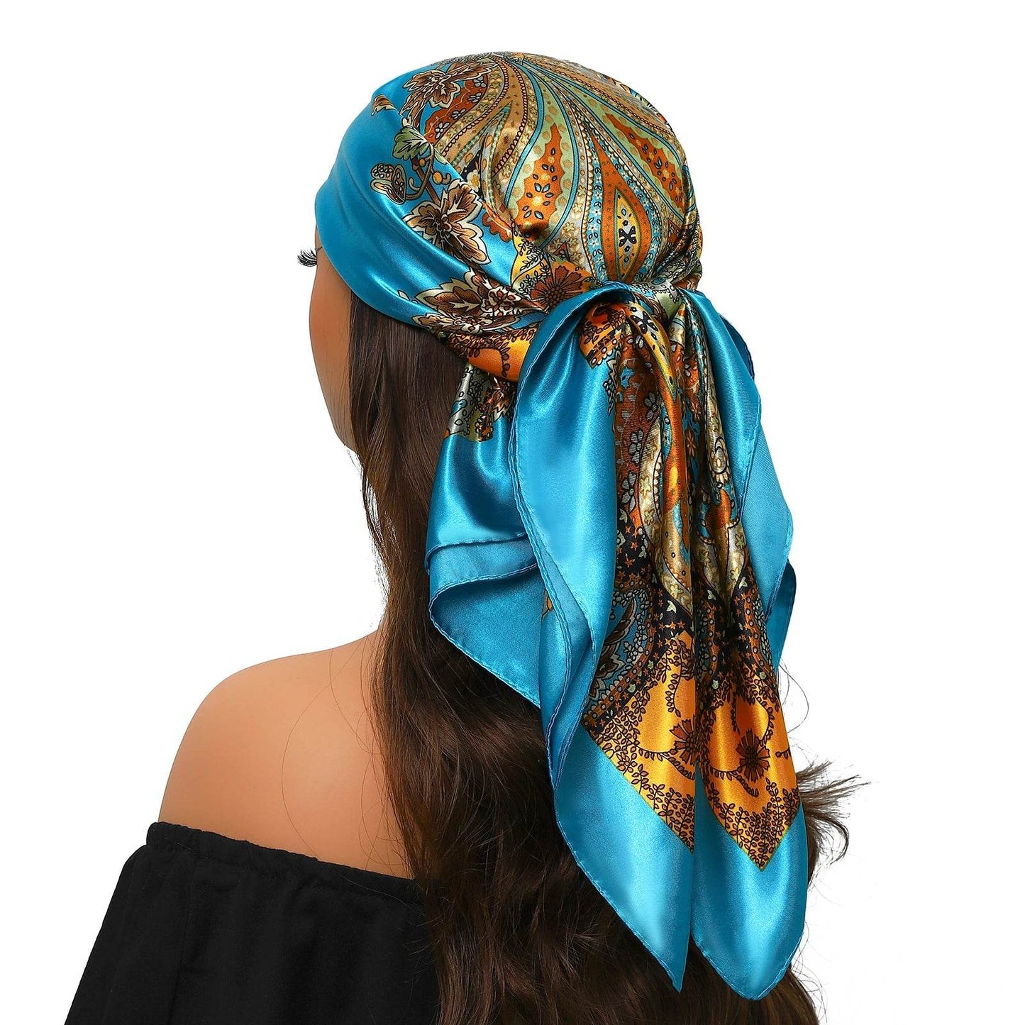 Head Scarf Women Luxury Brand Square 90*90cm Silk Foulard Satin Bandana Cheveux Soft Neckerchief Hijab Hair Scarves For Ladies - AIAZ