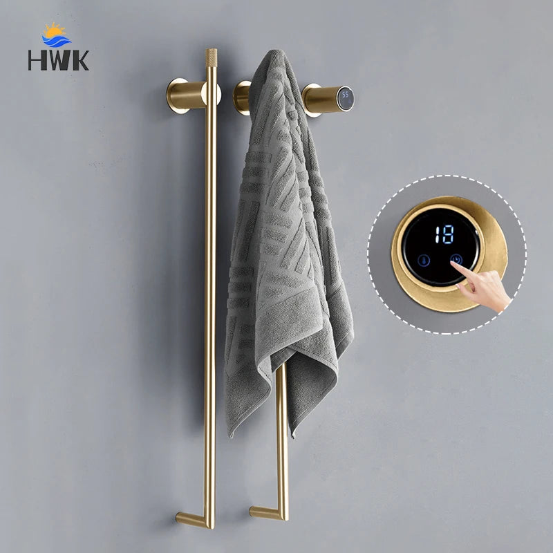 2025 Brushed Gold Bathroom Electric Bath Towel Rack Smart Temperature Time Control Towel Warmer Hidden Wires Heated Towel Rail
