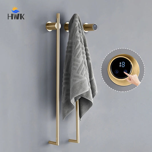 2025 Brushed Gold Bathroom Electric Bath Towel Rack Smart Temperature Time Control Towel Warmer Hidden Wires Heated Towel Rail