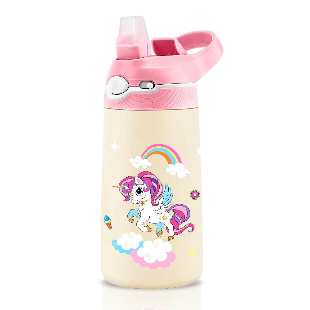400ML Kids Water Bottle Cartoon Animal Children's Cup With Straw Stainless Steel Vacuum Flacks Thermos Bottle Thermal Mug Cups - AIAZ