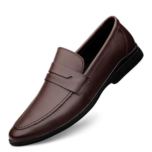Classics Men's Brown Business Officially Shoes Leather Wedding Party Shoes for Men Quality Loafers Genuine Leather Pointed Shoes - AIAZ