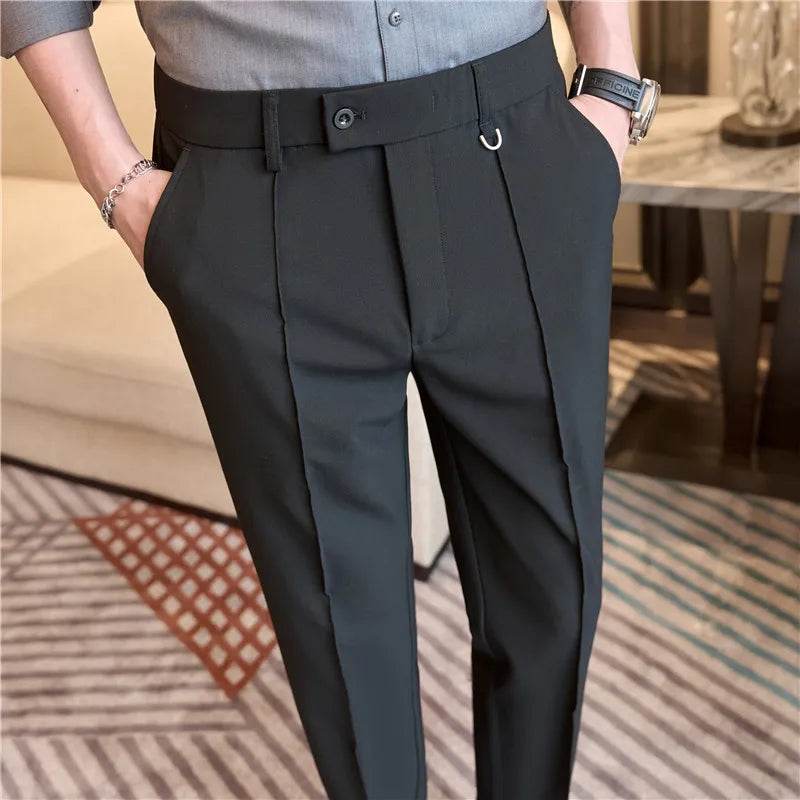 Men's business casual trousers, daily formal work pants, 2024 new high quality, plain color versatile ankle-length trousers. - AIAZ