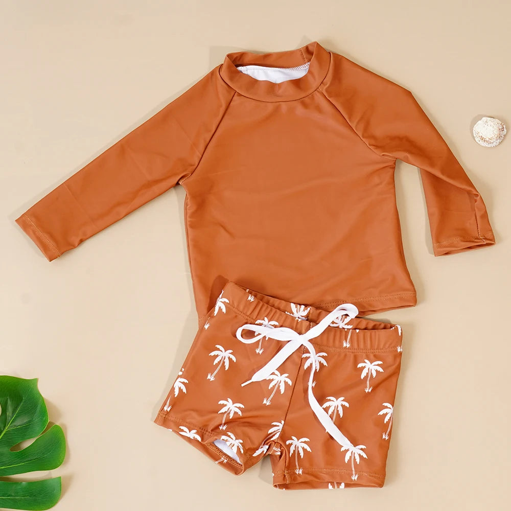 Kangobaby #My Soft Life# 2pcs Set Boys Swimsuits Cool Print Summer Baby Swimwear Beach Surfing