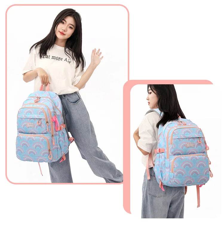 School Bags Girls Casual Travel Backpack Children Middle School Students Backpacks Business Oxford Waterproof Rucksack No Wheel - AIAZ