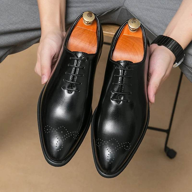 Classic Brand Pointed Banquet Dress Shoes Brown High-end Men's Business Shoes Men's Commuting Daily Casual Shoes Flat Bottomed - AIAZ