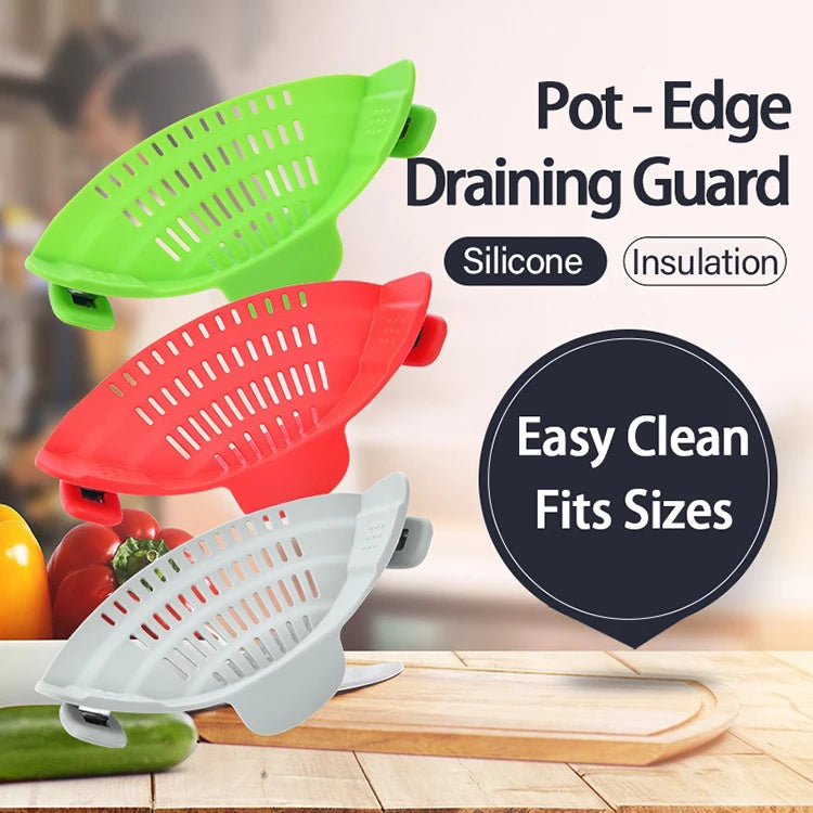 Adjustable Silicone Clip-On Kitchen Strainer for Pots Pans and Bowls Handheld Pasta Strainer Rice Strainer Kitchen Tools