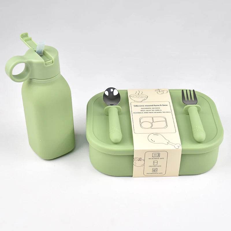 4PC/Set Silicone Bento Box Straw Water Bottle Leak-Proof Lunch Container Fork Spoon With Packaging Card BPA-Free Dishwasher Safe - AIAZ