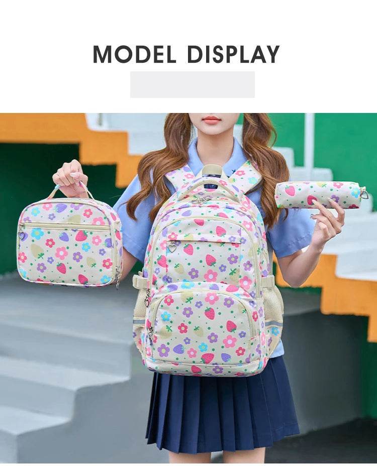 School Bags for Girl Pencil Case Colorful Set School Backpack Book Bag Luxury Brand Schoolbag Teenager's Backpack Kids - AIAZ