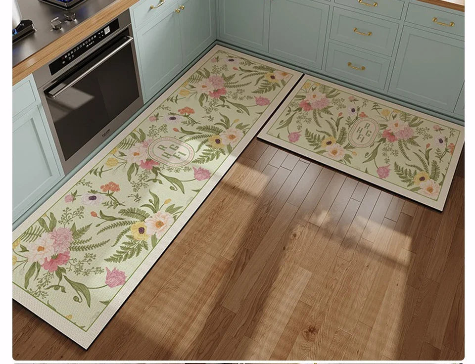 Kitchen Floor Mat Pvc Leather Waterproof Carpet Oil-proof Floral Rug Home Decoration Long Foot Mats Alfombra De Cocina 주방매트