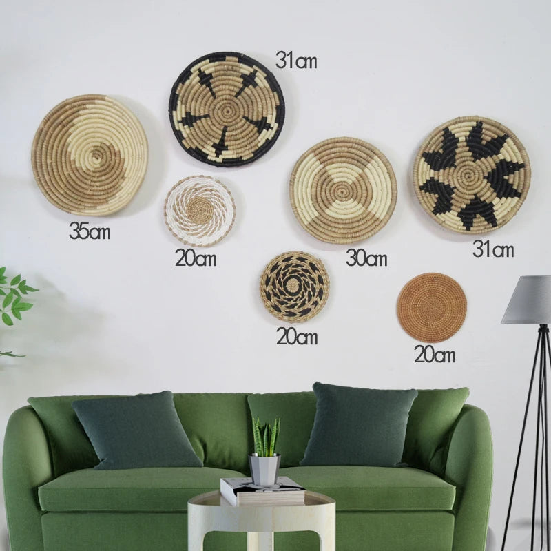 Bohemian Wall Decorations, Woven Grass and Rattan Wall Ornaments, Wall Decorations for Restaurant Background Walls