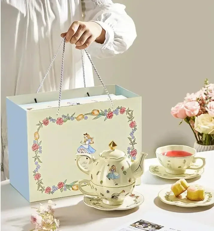 Luxury Ceramic Teapot Gift Box Cup and Pot Girl and Rabbit Ceramic Teapot Coffee Cup Dish Set Birthday Gift  for Tea Lovers