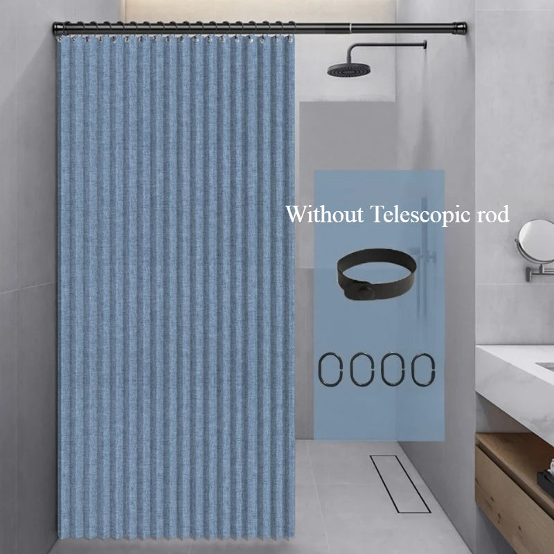Foldable Shower Curtain with Hooks Bathroom Partition Waterproof Non-woven Fabric Dry And Wet Separation Shower Curtain