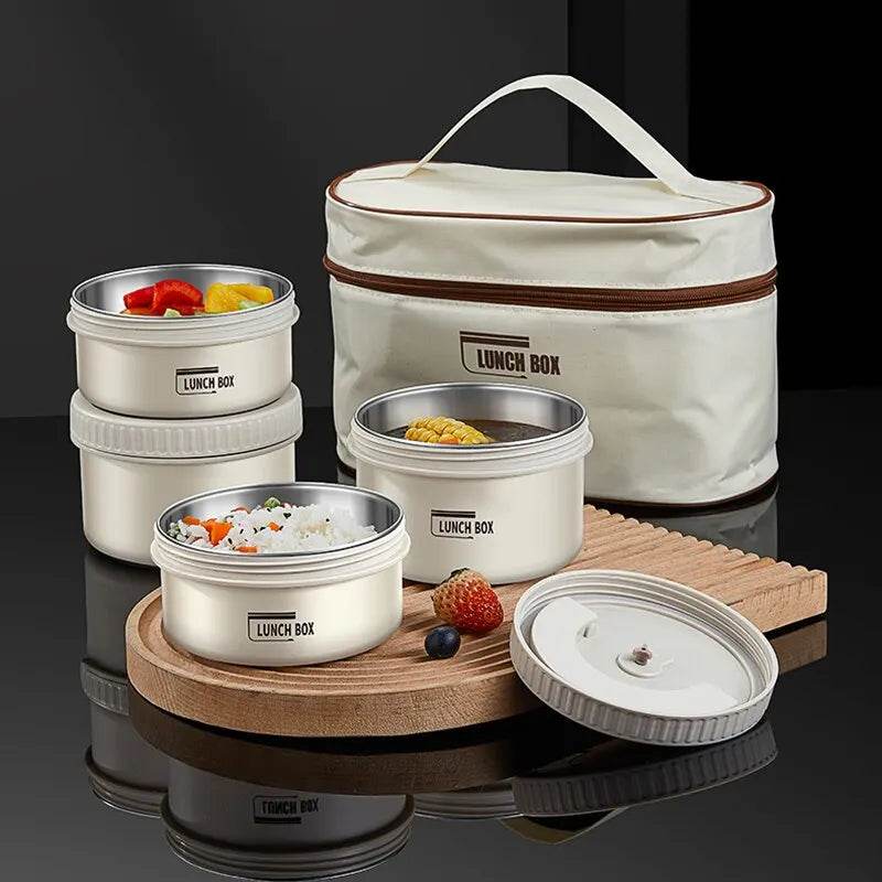 Lunch Box Portable Insulated Lunch Container Set Stackable Bento Stainless Steel Lunch Container - AIAZ