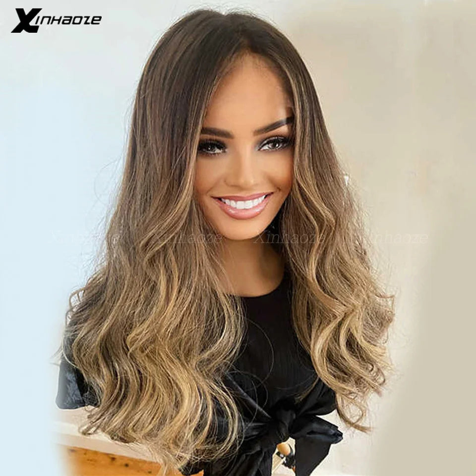 13x6 Lace Frontal Body Wave Wig Brown Roots Ombre Blonde 13x4 Lace Front Human Hair Wigs Baby Hair Transparent 5x5 Closure Wig