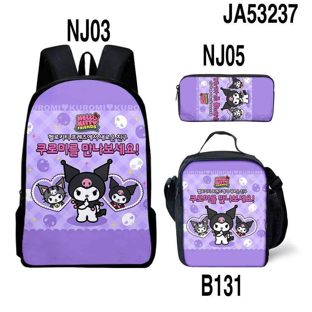 Sanrio Kuromi Backpack Sanrio Backpack Pencil Bag Student School Bag Primary and Middle kawaii Cartoon School Bag Mochila - AIAZ