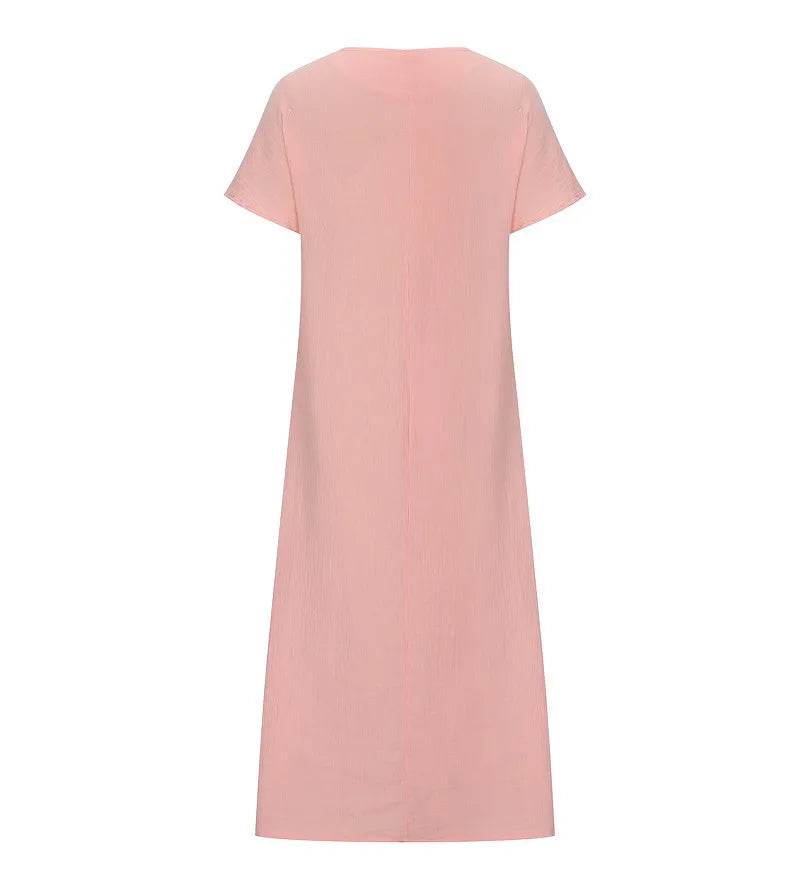 Boho Vintage Embroidered Cotton Linen Long Dresses Women Summer 2025 New V Neck Split Hem White Dress Beach Party Dress Robe - AIAZ