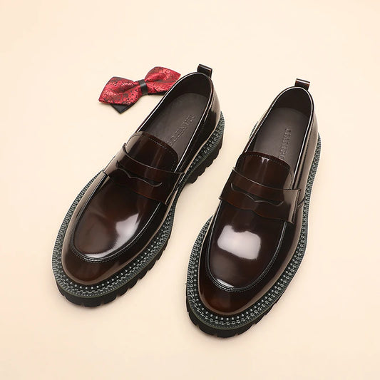 Spring and Autumn New Men's Business Casual Shoes, Genuine Leather Thick Soled Round Toe Loafers