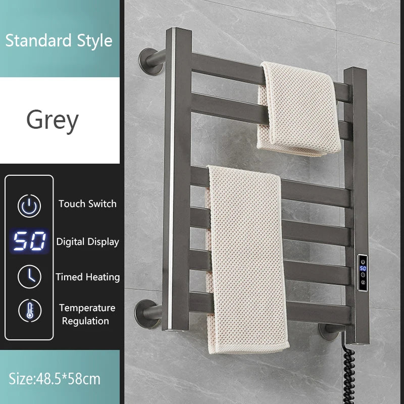 Smart Home Electric Heated Towel Rail Grey Electric Bathroom Bath Towel Dryer Warmer Heaters Punch Free Towel Rack Radiator 110v