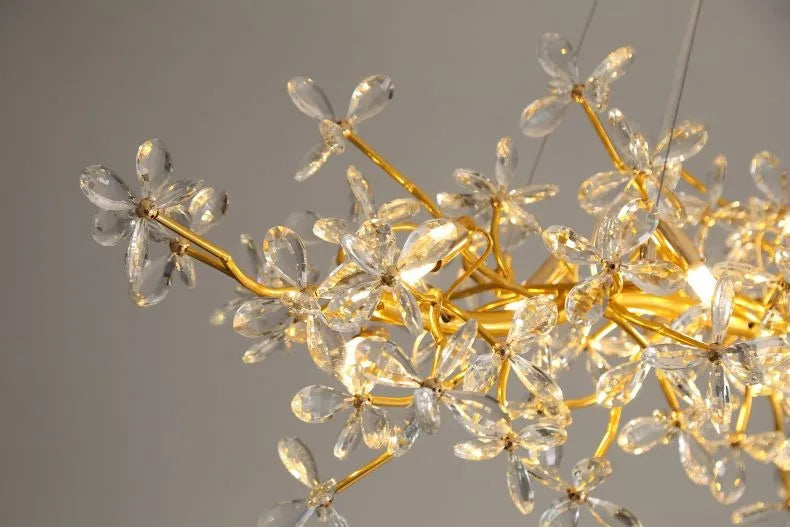 Modern Ceiling Chandelier Light Gold Crystal for Living Room Bedroom Transparent Flower Chandelier Indoor Lights Home Decor
