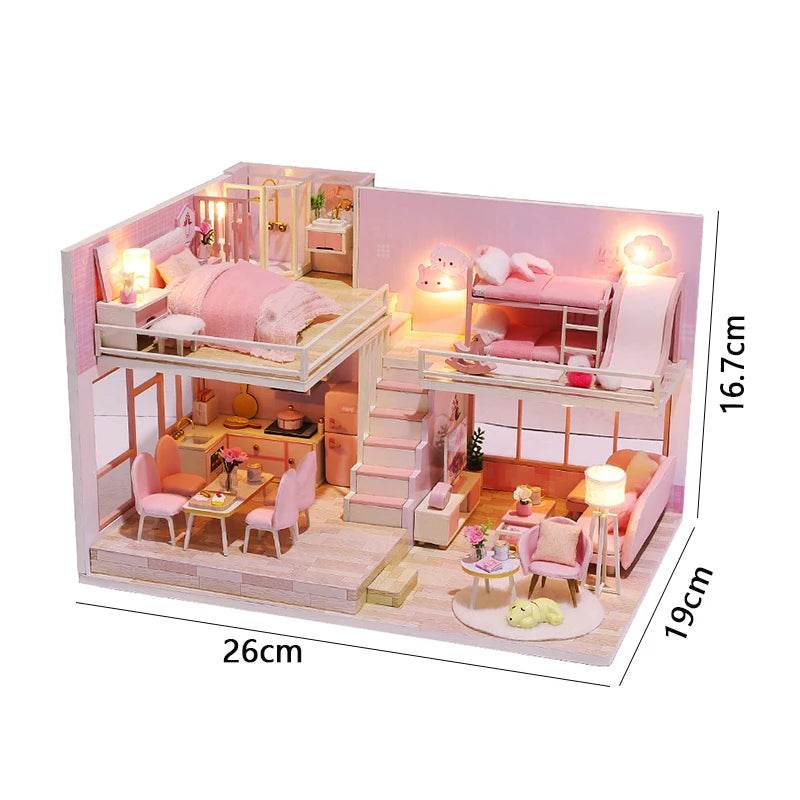 Doll House Kit 3D Wooden Mini DollHouse Assembly Building with Furniture Kit Toys Children's Birthday Gift 3D Puzzle Handmade - AIAZ