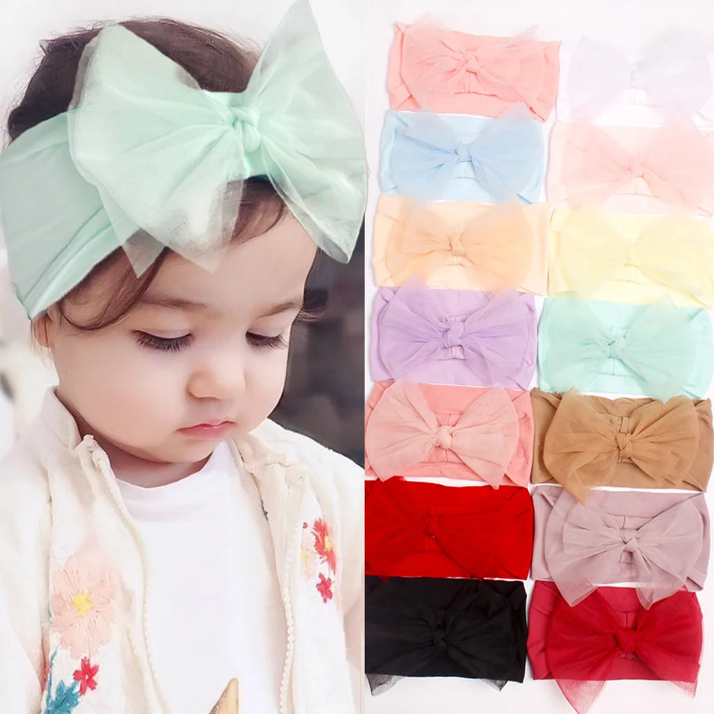 Pudcoco Baby Girls Headbands Soft Tulle Bow Head Wraps Fashion Hairbands for Newborn Infants 0-2T