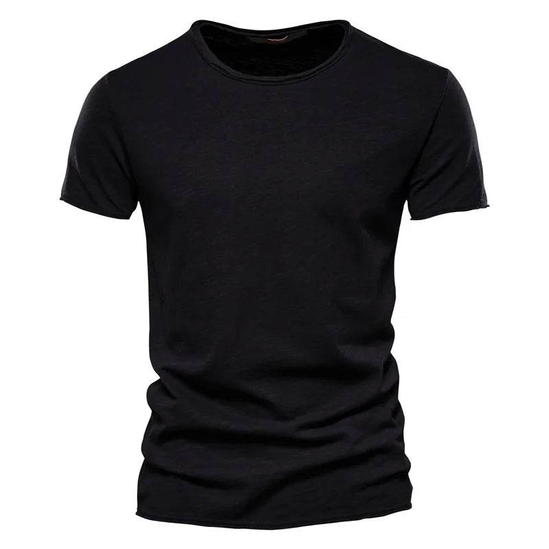 Men's T Shirt Pure Color Round Collar Short Sleeved Tops Tees High Quality Cotton Men T-Shirt Fashion Slim Man T Shirt For Men - AIAZ