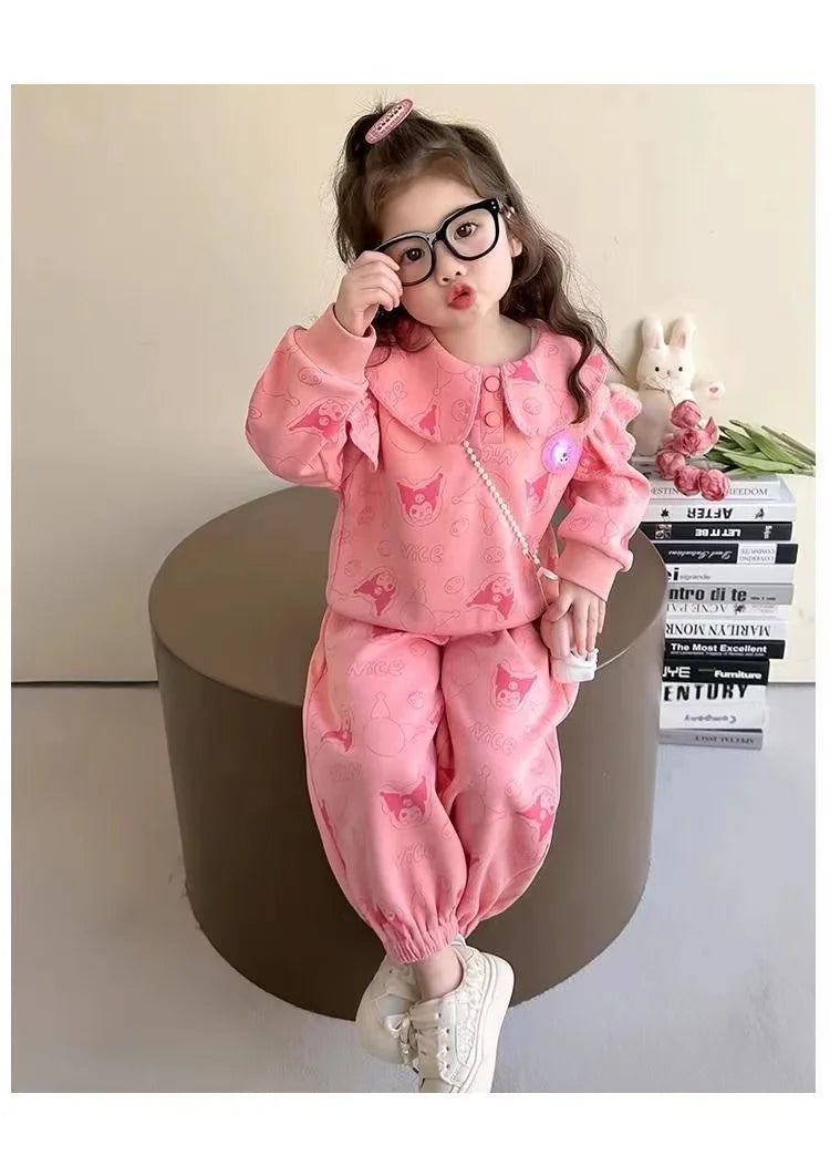 Autumn Kid Girls Clothes Set Mandarin Collar Sweatshirts Pullover Top and Pants Bottom 2 Pieces Suit Children Girl Sweet Outfits
